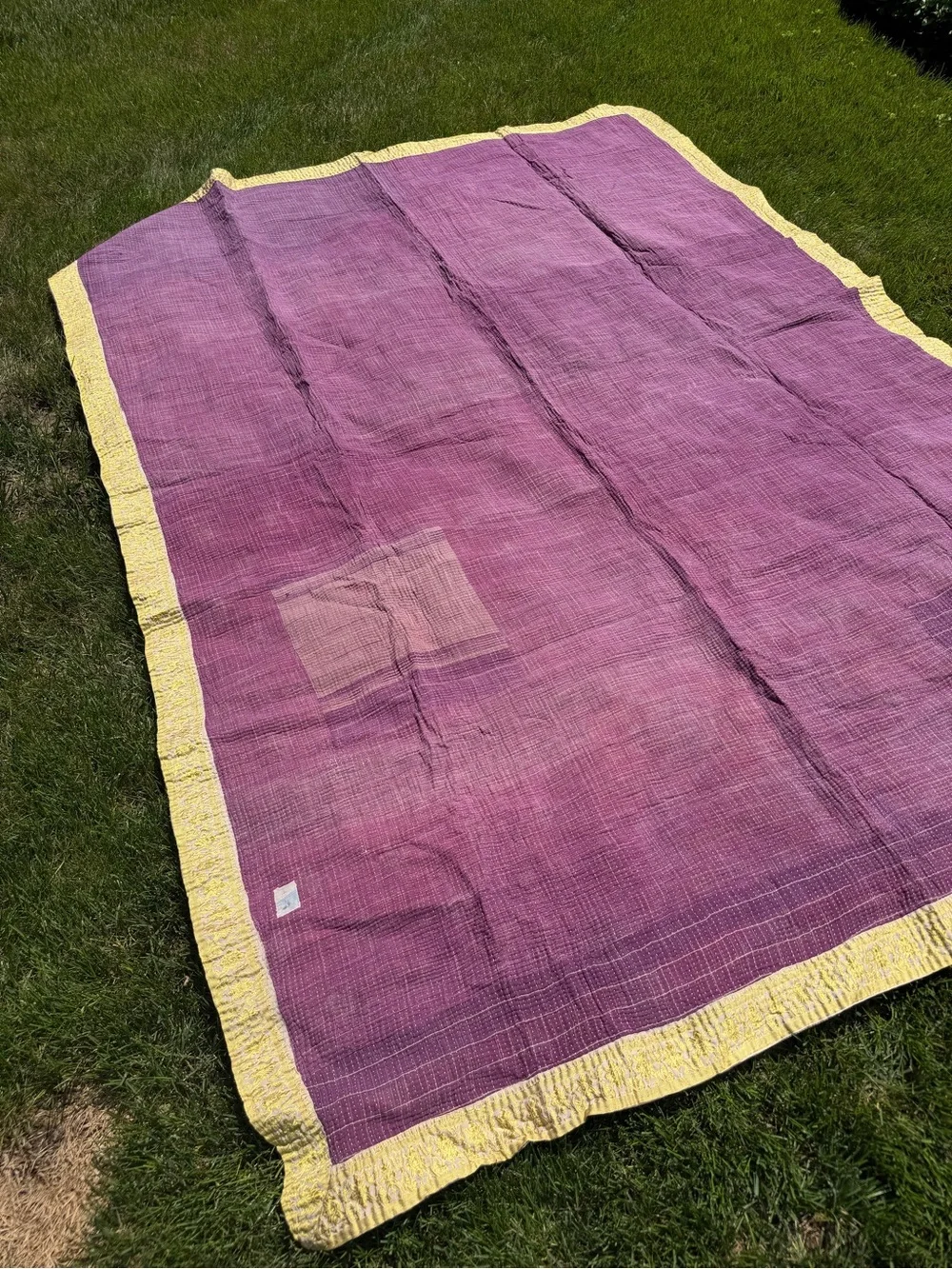 Vintage Kantha Quilt Reversible Hand Stitched Indian Textile Purple Patchwork